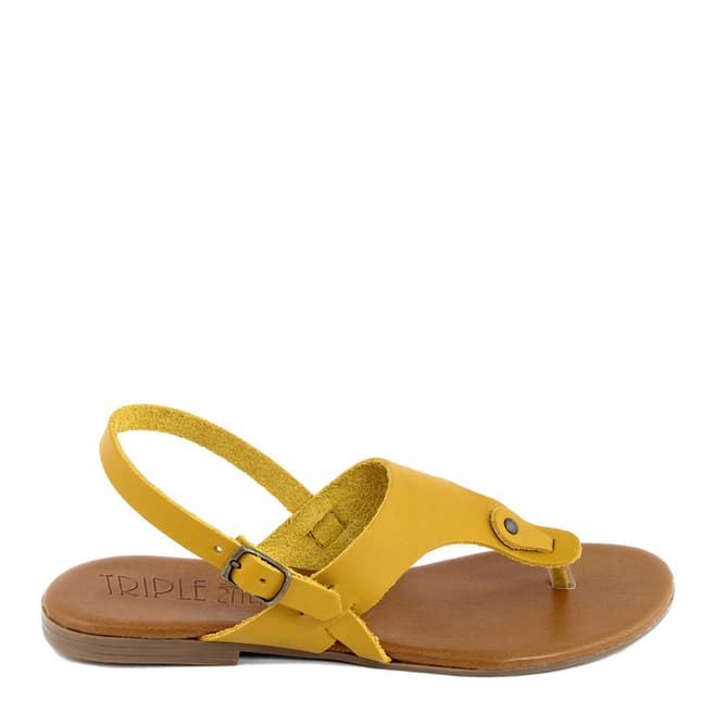 Triple Sun Yellow Leather Wide Strap Flat Sandal