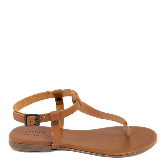 Triple Sun Tan Leather T-Bar Flat Sandal