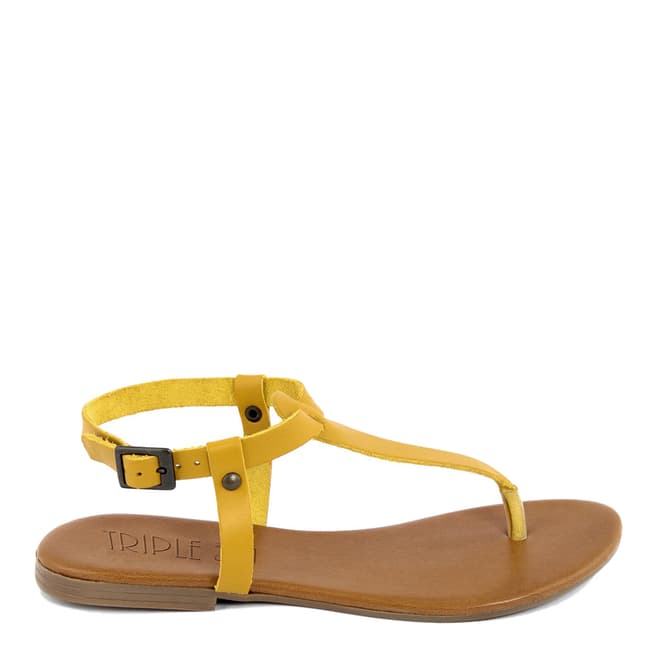 Triple Sun Yellow Leather T-Bar Flat Sandal