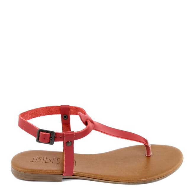 Triple Sun Red Leather T-Bar Flat Sandal