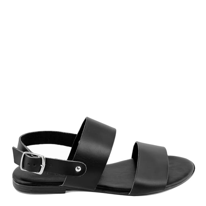 Triple Sun Black Leather Double Strap Sandal