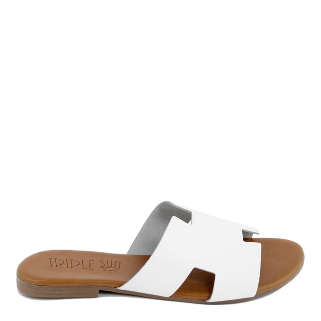 Triple Sun White Leather Slide Sandal