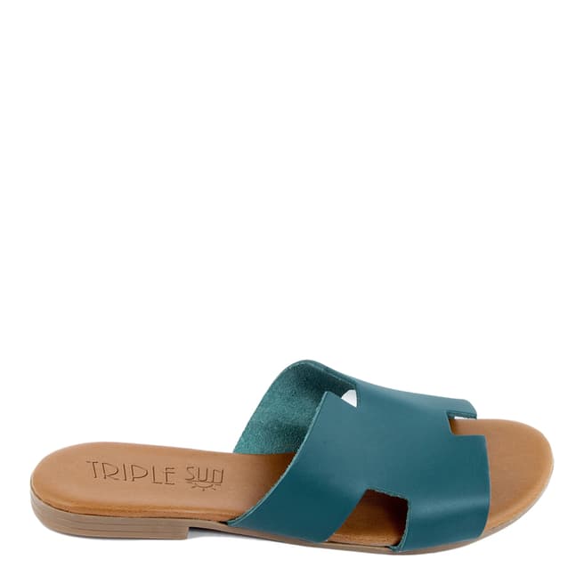 Triple Sun Blue Leather Slide Sandal