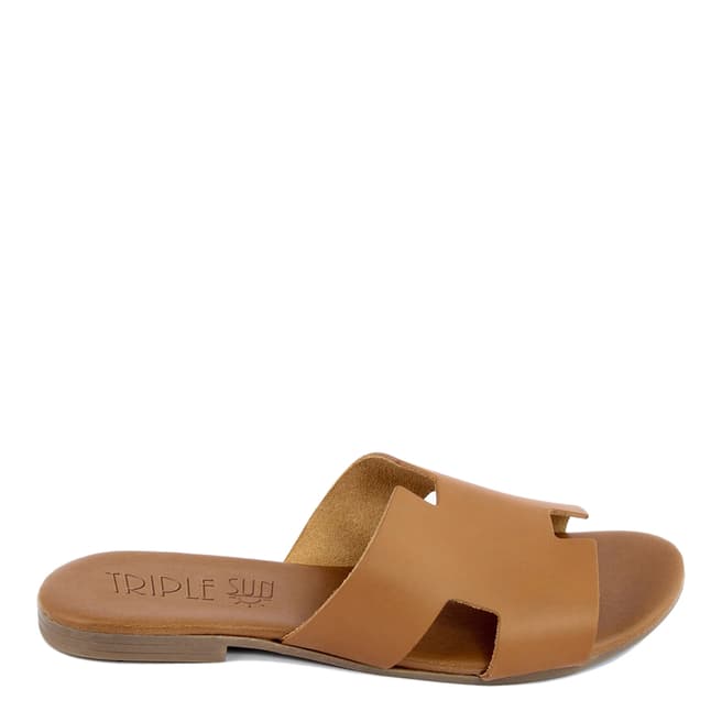 Triple Sun Tan Leather Slide Sandal
