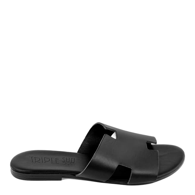 Triple Sun Black Leather Slide Sandal