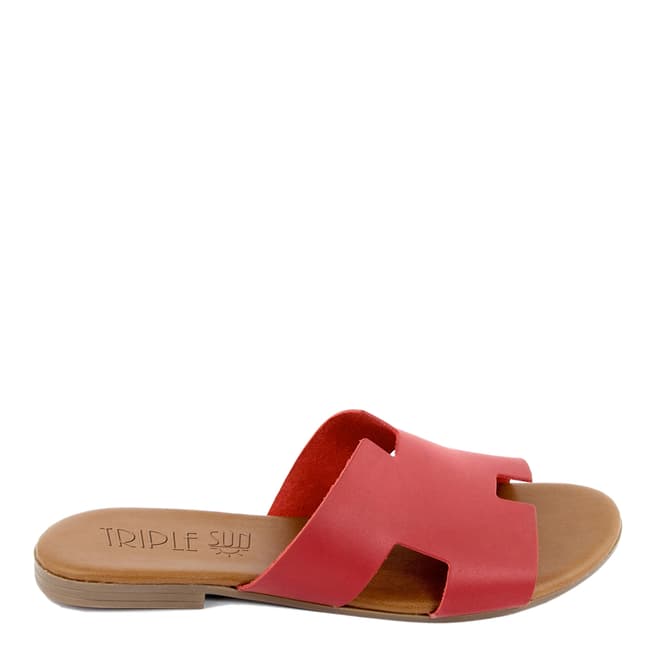 Triple Sun Red Leather Slide Sandal