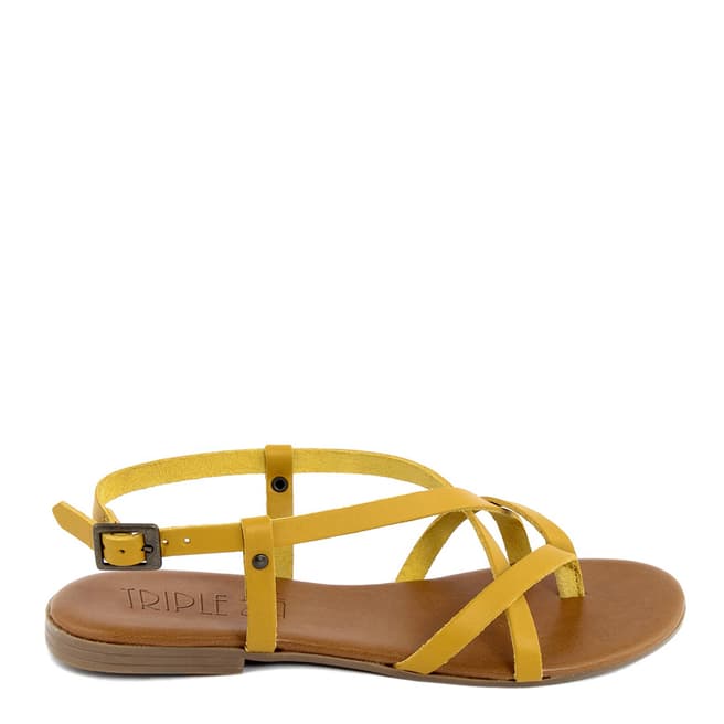 Triple Sun Yellow Leather Multi Strap Sandal