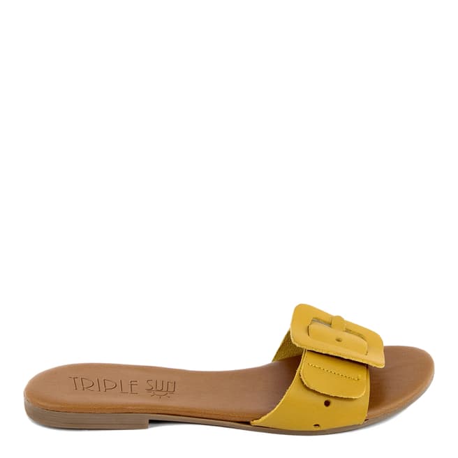 Triple Sun Yellow Leather Buckle Slide Sandal