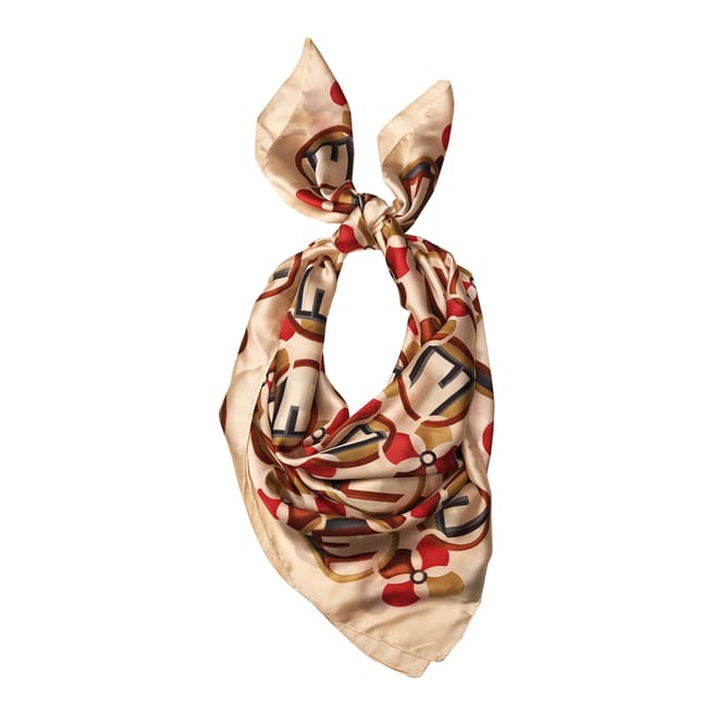 JayLey Collection Mocha/Red Printed Silk Blend Scarf