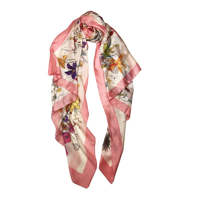 JayLey Collection Pink/Multi Printed Silk Blend Flowers Scarf