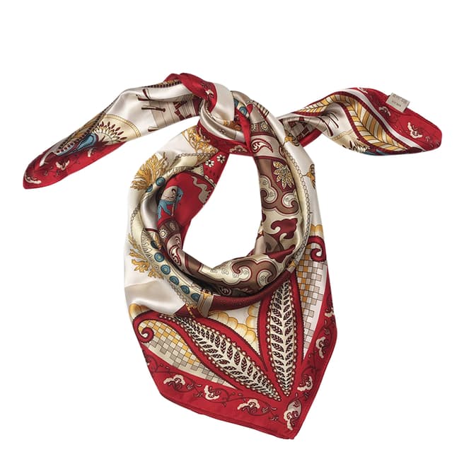 JayLey Collection Red/Multi Printed Pure Silk Scarf