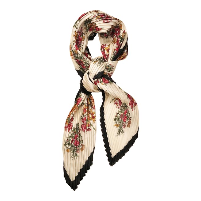 JayLey Collection Red/Multi Printed Silk Blend Pleated Scarf