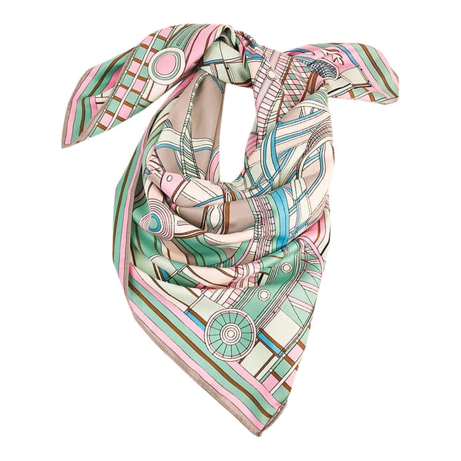 JayLey Collection Green/Pink Printed Silk Blend Hand Scarf