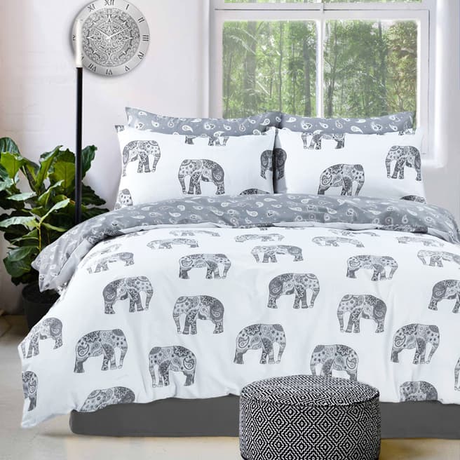 Sleepdown  Elephant Single Duvet Cover Set, Grey