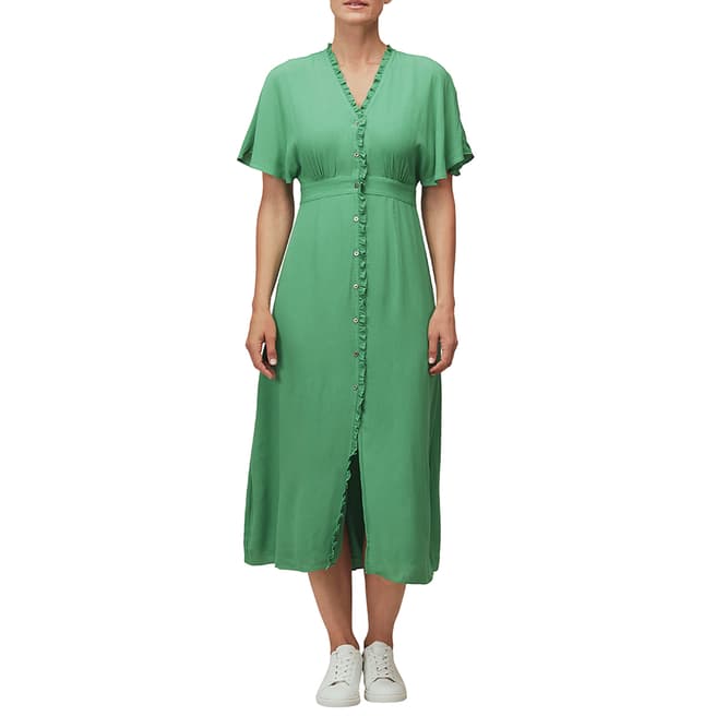 WHISTLES Green Ella V-Neck Dress