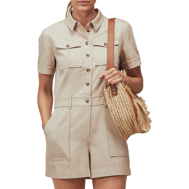 WHISTLES Beige Leith Utility Twill Playsuit