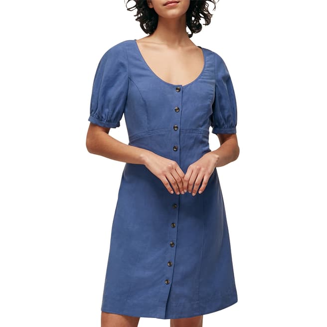 WHISTLES Blue Tara Scoop Linen Mix Dress