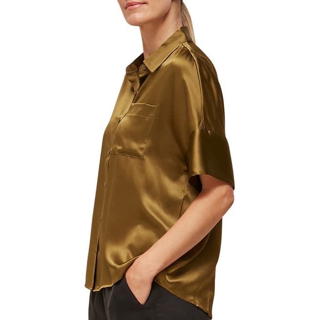 WHISTLES Olive Relaxed Silk Satin Shirt
