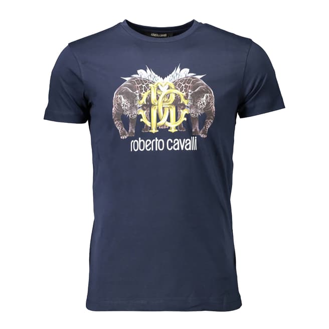 Roberto Cavalli Navy Elephant Logo Cotton T-Shirt