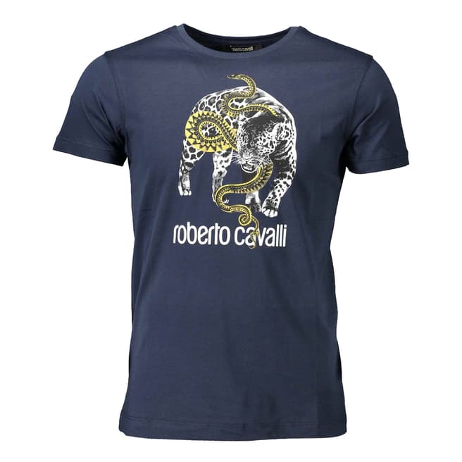 Roberto Cavalli Navy Cheetah Logo Cotton T-Shirt