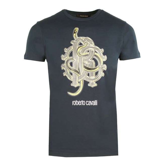 Roberto Cavalli Navy Snake Logo Cotton T-Shirt