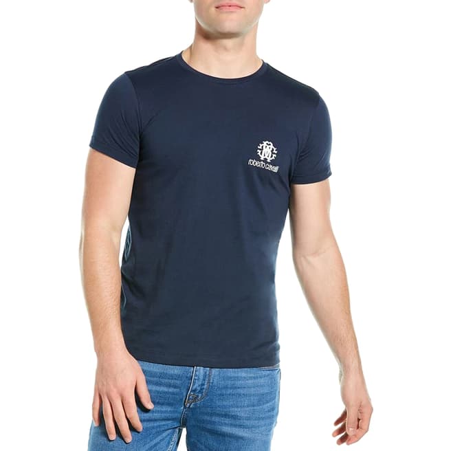 Roberto Cavalli Navy Embroidered Logo Cotton T-Shirt