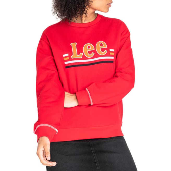 Lee Jeans Red Crew Neck Branded Cotton Jumper