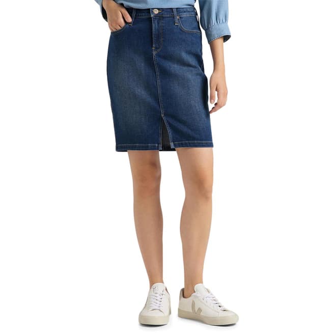 Lee Jeans Dark Blue Denim Cotton Blend Pencil Skirt 