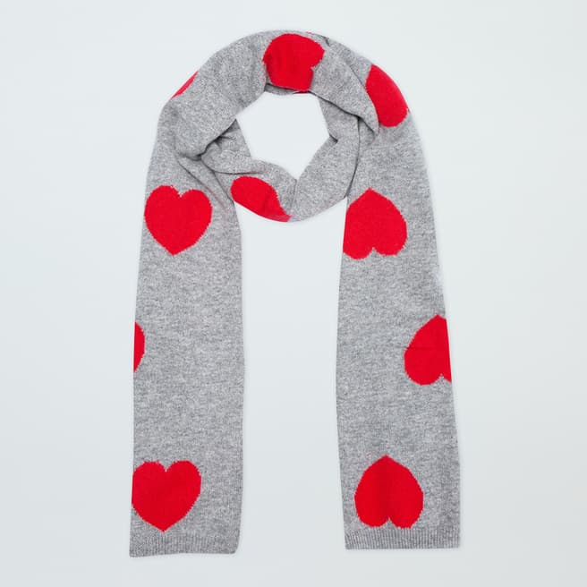 Laycuna London Grey/Red Heart Cashmere Scarf