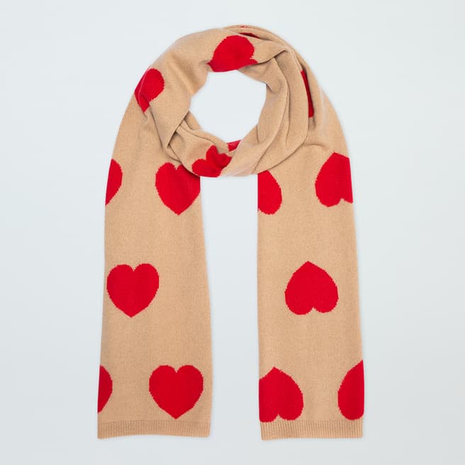Laycuna London Camel/Red Heart Cashmere Scarf