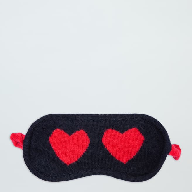 Laycuna London Navy and Red Heart Cashmere Eye Mask
