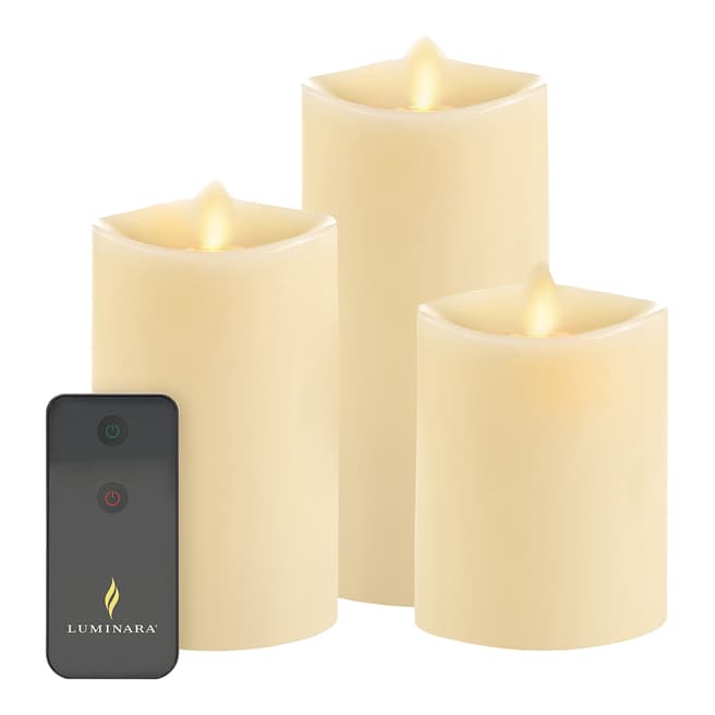 Luminara Pack of Mixed 3 Honey Scented Ivory Wax Pillar Candles