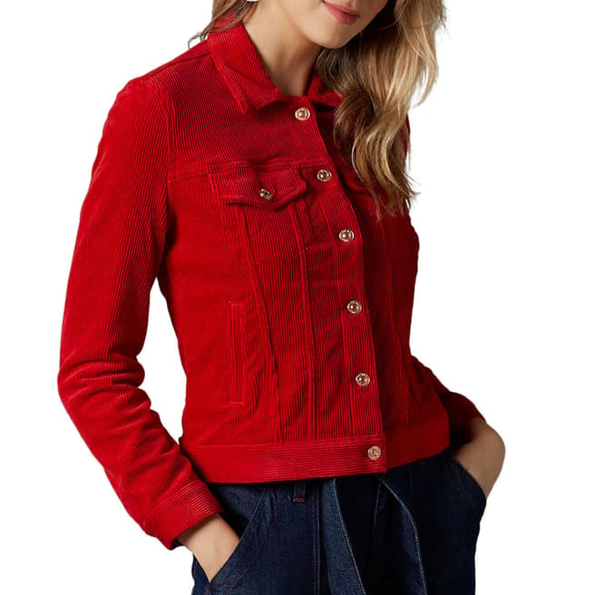 7 For All Mankind Red Modern Trucker Corduroy Jacket