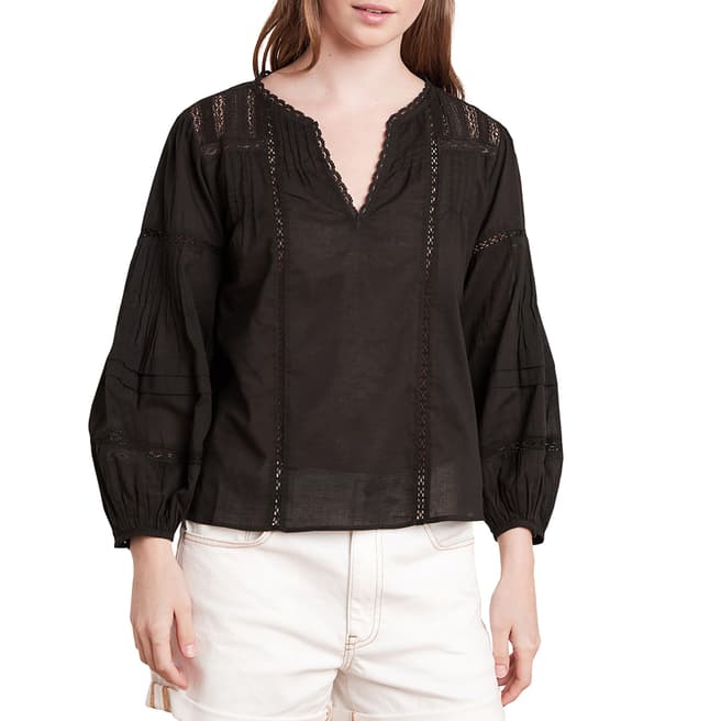 Velvet By Graham and Spencer Black Lace Detail Cotton Top