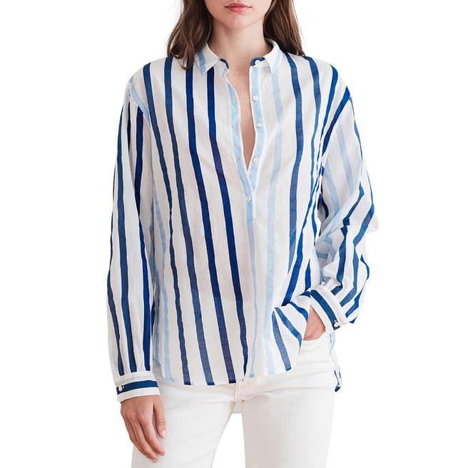 Velvet By Graham and Spencer Blue Stripe Button Through Cotton Shirt
