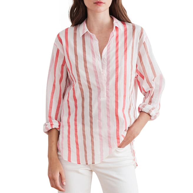Velvet By Graham and Spencer Coral Stripe Button Through Cotton Shirt