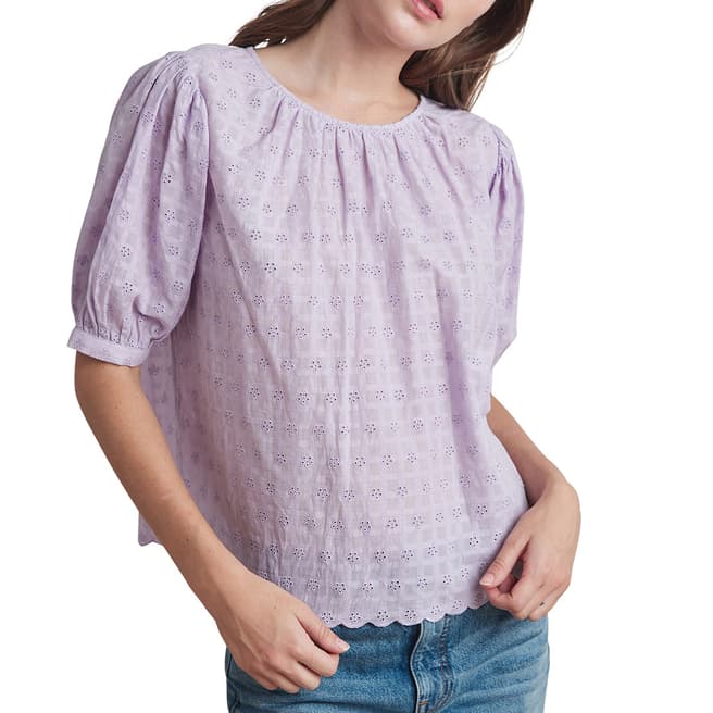 Velvet By Graham and Spencer Lavender Patterned Puff Sleeve Cotton Blouse