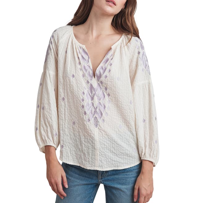 Velvet By Graham and Spencer Cream Embroidery Cotton Top