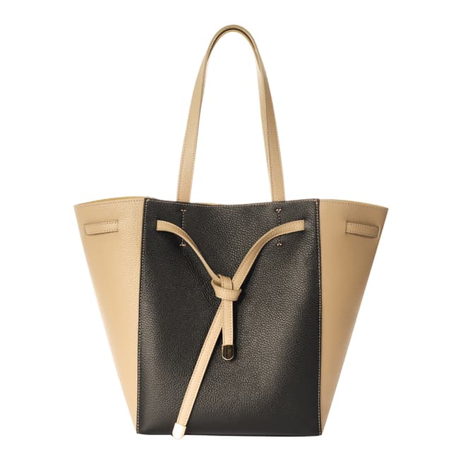 Markese Taupe/Black Leather Top Handle Bag