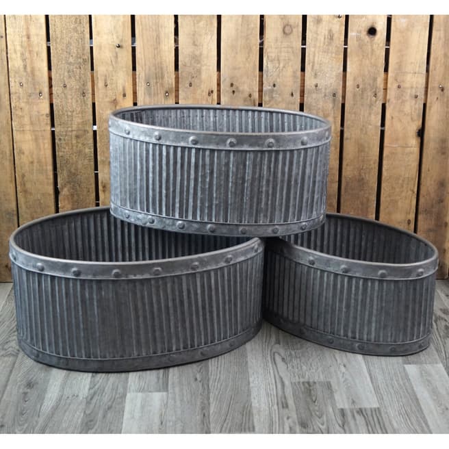 The Satchville Gift Company Set Of 3 Ribbed Oval Planters