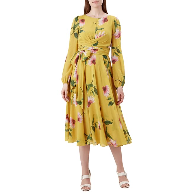 Hobbs London Yellow Sadie Silk Floral Dress