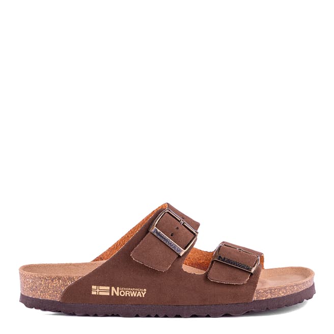 Geographical Norway Brown Double Buckle Footbed Sandal