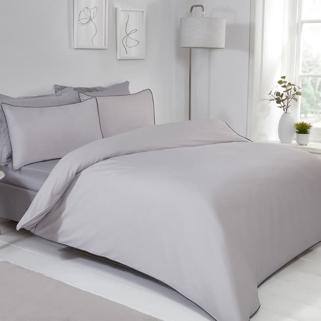 Sleepdown Contrast Piped Double Duvet Cover Set, Grey/Charcoal