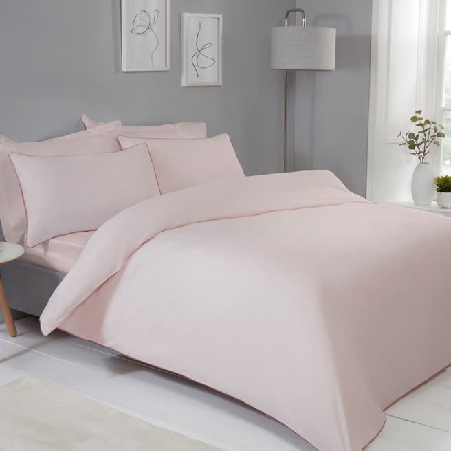 Sleepdown Contrast Piped King Duvet Cover Set, Blush/Pink