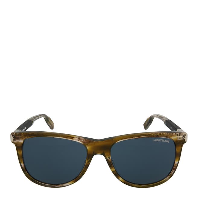 Montblanc Men's Havana/Black/Blue Montblanc Sunglasses 55mm