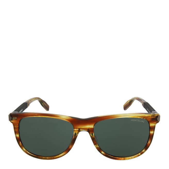 Montblanc Men's Havana/Black/Green Montblanc Sunglasses 55mm