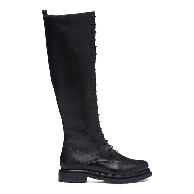 Hudson London Black Leather Knee High Lace Up Molko Boots