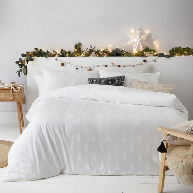 The Linen Yard Tufted Tree Double Duvet Cover Set, Snow