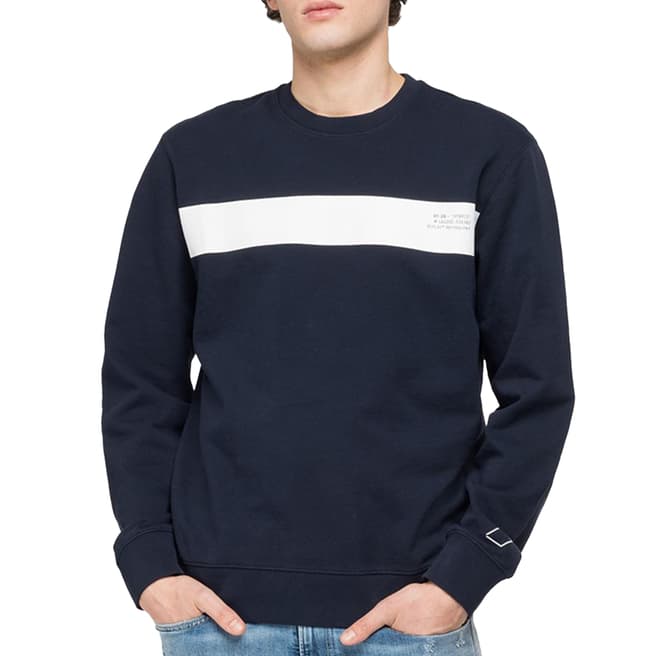 Replay Navy Contrast Stripe Sweatshirt