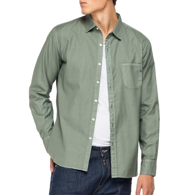 Replay Green Pocket Stretch Cotton Regular Shirt